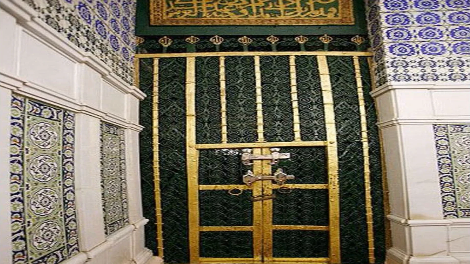 Bab-e-Fatima, the sacred green door of Sayyida Fatima RA on the wall of the Rawdah chamber