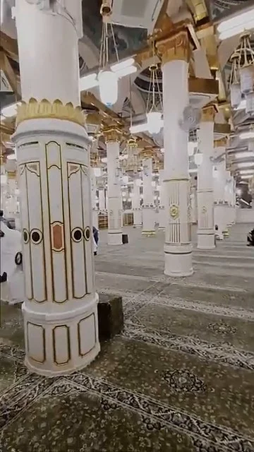 Inside Riyadh ul Jannah, the small sacred area between the Prophet's pulpit and chamber in Masjid Nabawi