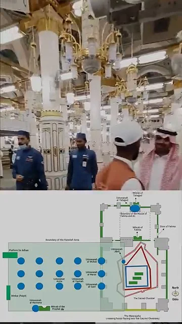 Worshippers praying inside Riyadh ul Jannah in Masjid Nabawi